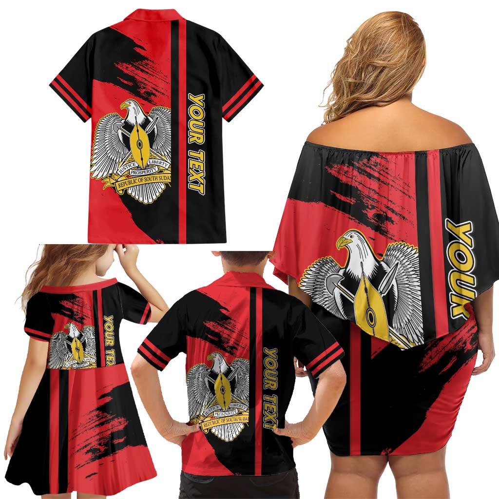 Personalized South Sudan Family Matching Off Shoulder Short Dress and Hawaiian Shirt Coat Of Arms - Sporty Style