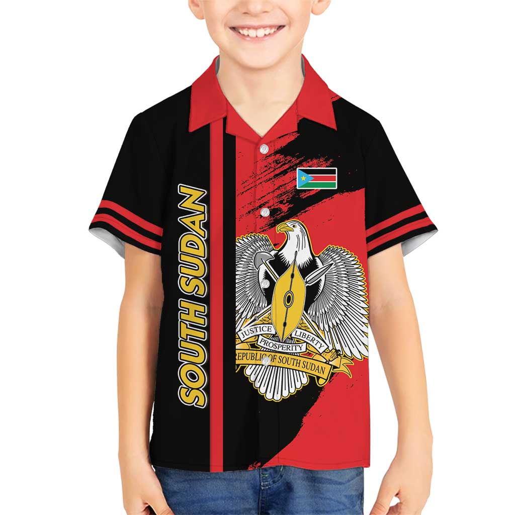 Personalized South Sudan Family Matching Off Shoulder Short Dress and Hawaiian Shirt Coat Of Arms - Sporty Style