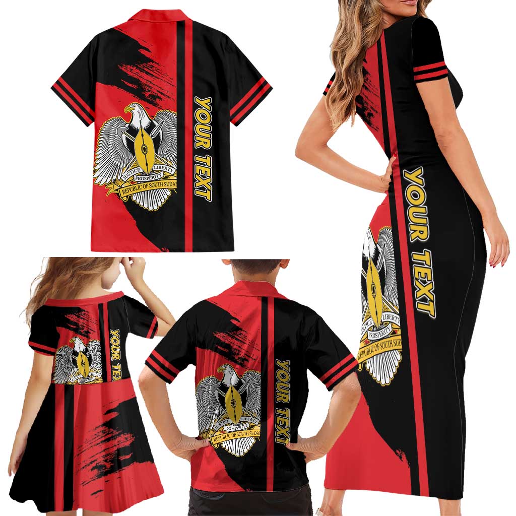 Personalized South Sudan Family Matching Short Sleeve Bodycon Dress and Hawaiian Shirt Coat Of Arms - Sporty Style