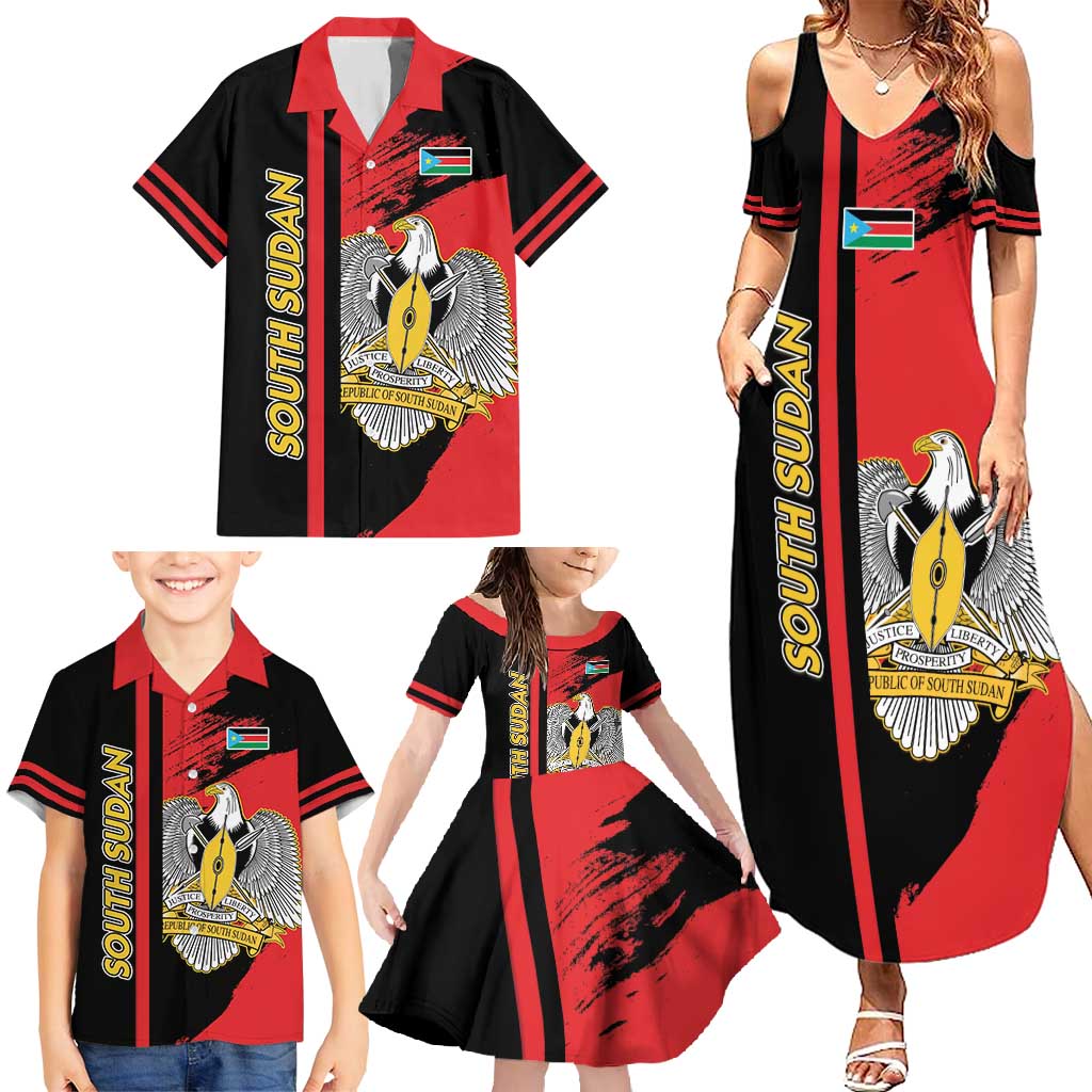 Personalized South Sudan Family Matching Summer Maxi Dress and Hawaiian Shirt Coat Of Arms - Sporty Style