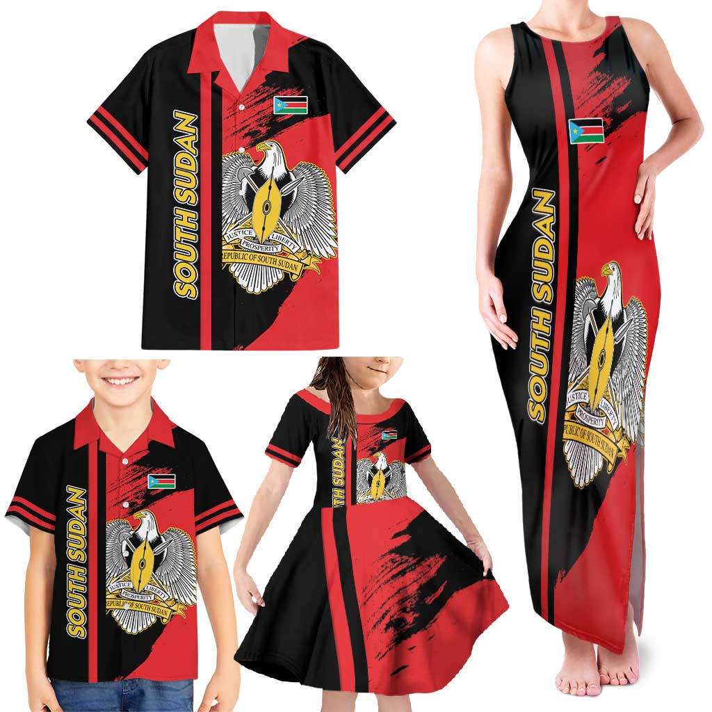 Personalized South Sudan Family Matching Tank Maxi Dress and Hawaiian Shirt Coat Of Arms - Sporty Style