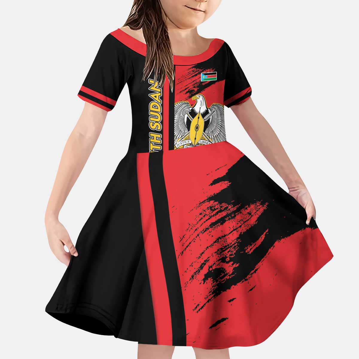 Personalized South Sudan Kid Short Sleeve Dress Coat Of Arms - Sporty Style