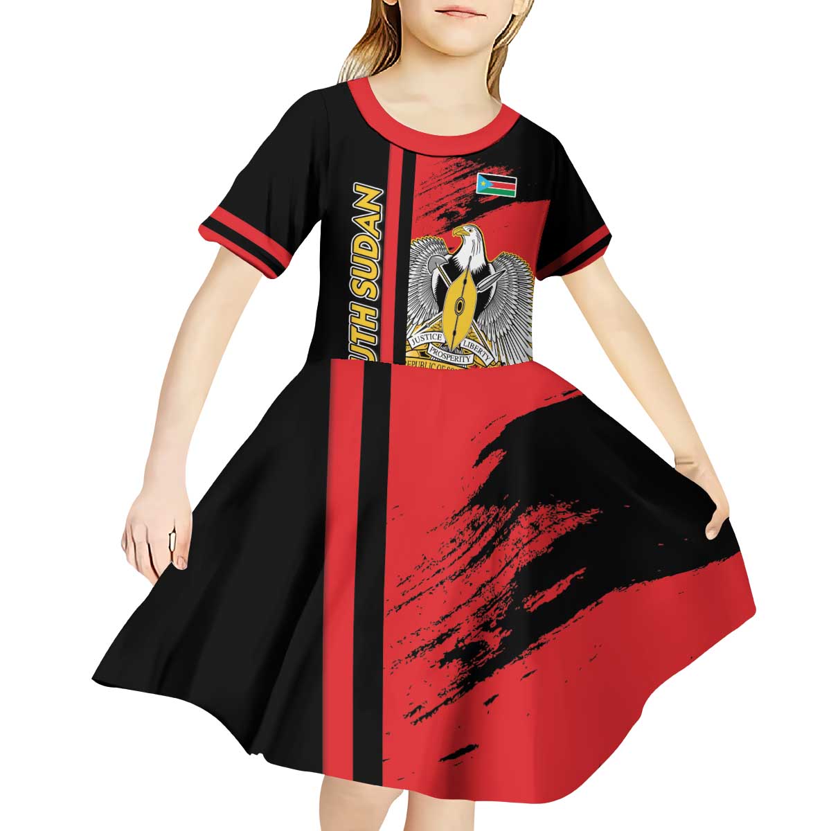 Personalized South Sudan Kid Short Sleeve Dress Coat Of Arms - Sporty Style