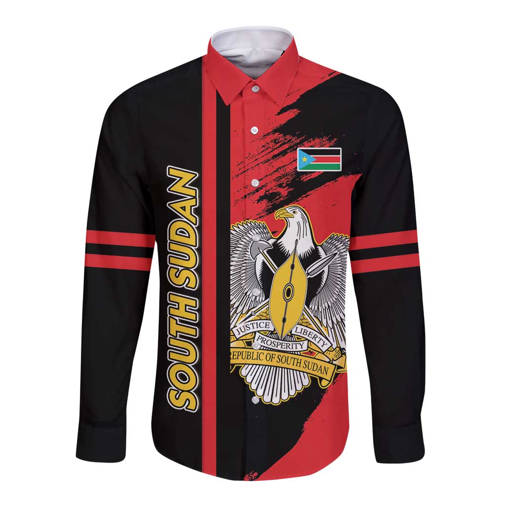 Personalized South Sudan Long Sleeve Button Shirt Coat Of Arms - Sporty Style