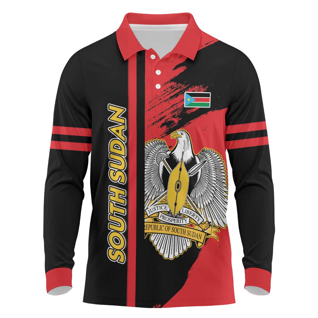 Personalized South Sudan Long Sleeve Polo Shirt Coat Of Arms - Sporty Style