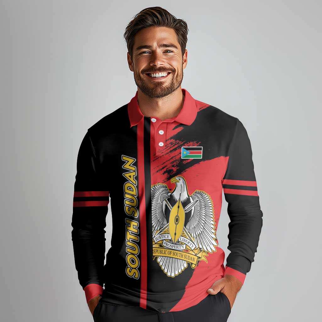 Personalized South Sudan Long Sleeve Polo Shirt Coat Of Arms - Sporty Style