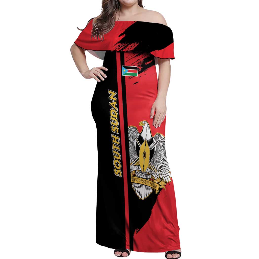 Personalized South Sudan Off Shoulder Maxi Dress Coat Of Arms - Sporty Style