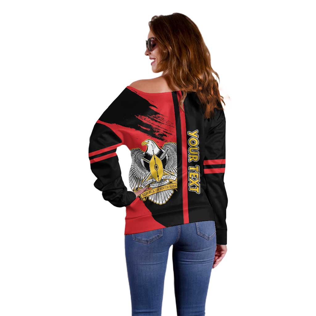 Personalized South Sudan Off Shoulder Sweater Coat Of Arms - Sporty Style