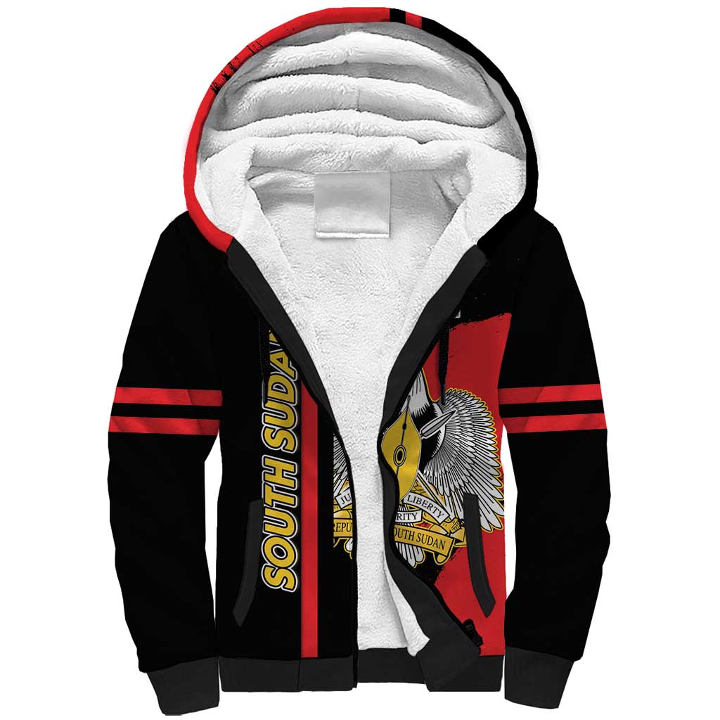 Personalized South Sudan Sherpa Hoodie Coat Of Arms - Sporty Style