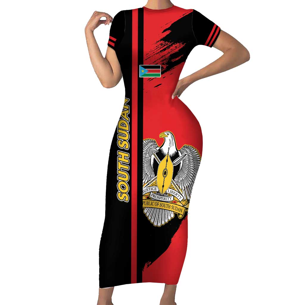 Personalized South Sudan Short Sleeve Bodycon Dress Coat Of Arms - Sporty Style