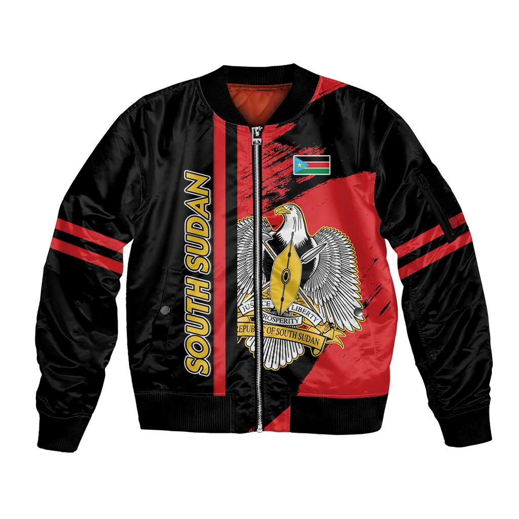 Personalized South Sudan Sleeve Zip Bomber Jacket Coat Of Arms - Sporty Style