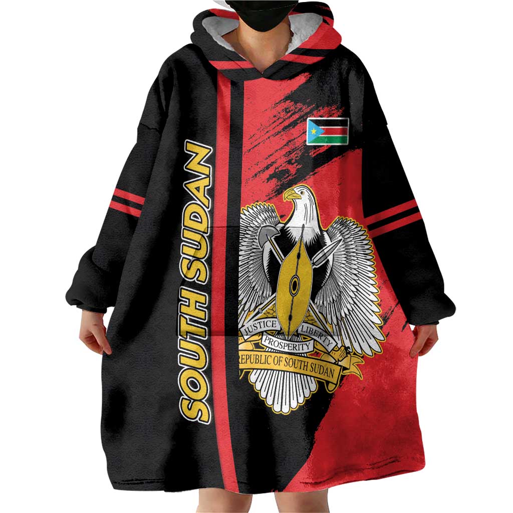 Personalized South Sudan Wearable Blanket Hoodie Coat Of Arms - Sporty Style