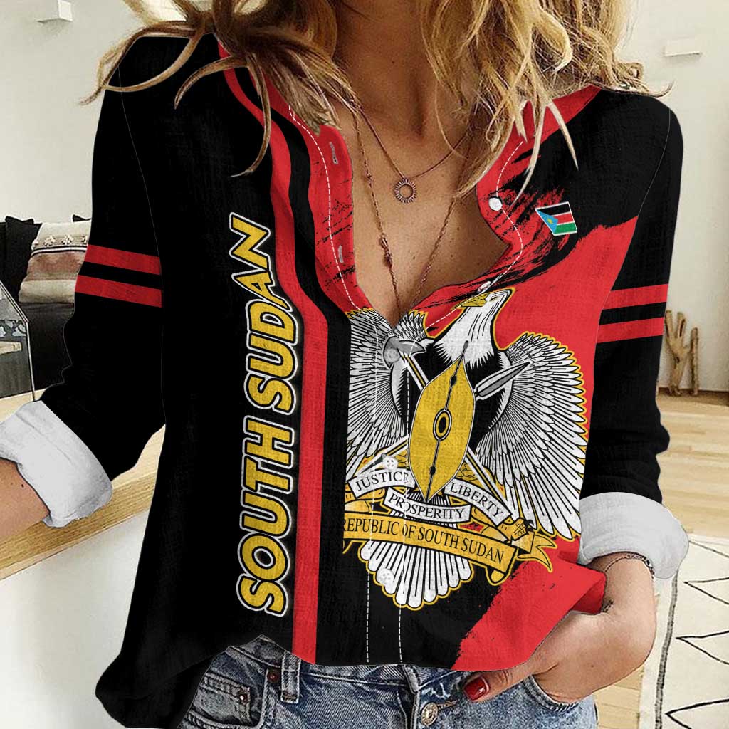 Personalized South Sudan Women Casual Shirt Coat Of Arms - Sporty Style