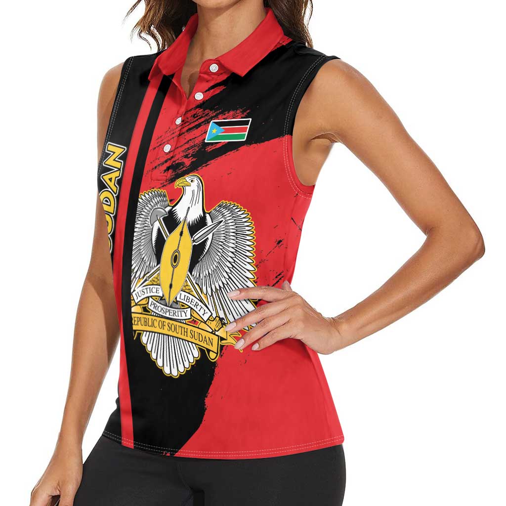 Personalized South Sudan Women Sleeveless Polo Shirt Coat Of Arms - Sporty Style