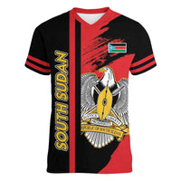Personalized South Sudan Women V-Neck T-Shirt Coat Of Arms - Sporty Style