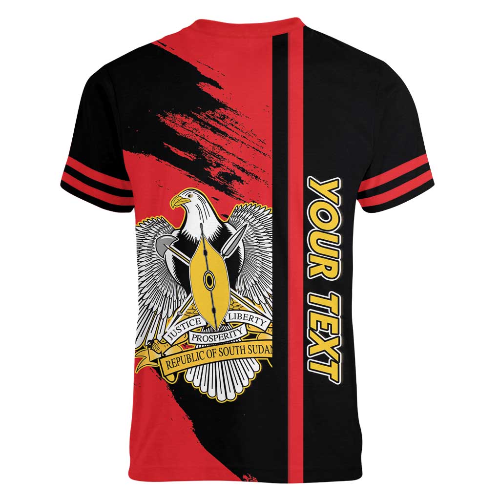 Personalized South Sudan Women V-Neck T-Shirt Coat Of Arms - Sporty Style