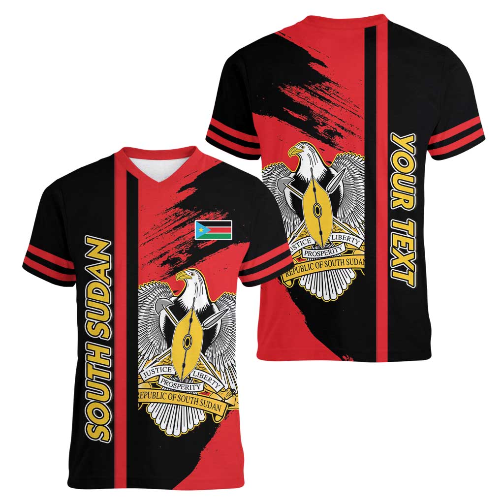 Personalized South Sudan Women V-Neck T-Shirt Coat Of Arms - Sporty Style