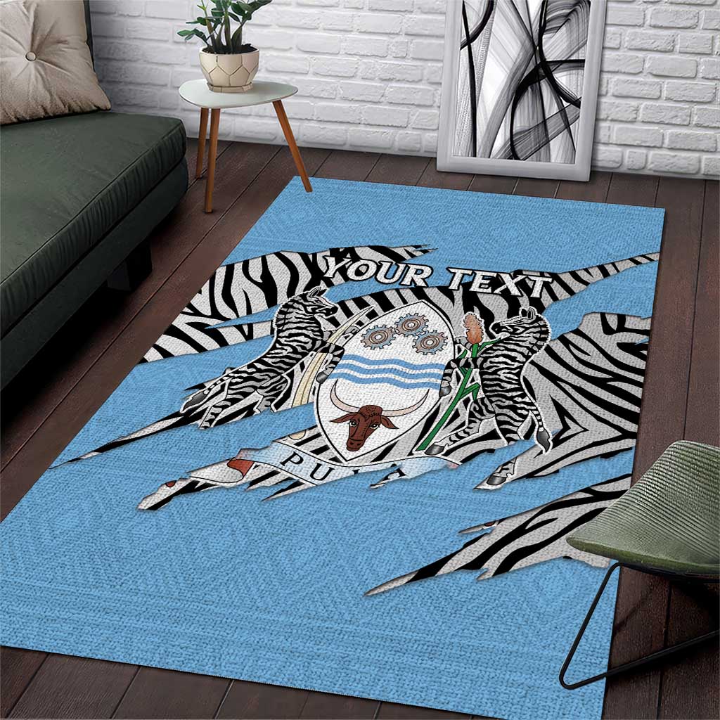 Personalized Botswana Area Rug Coat Of Arms With Map - African and Zebra Patterns