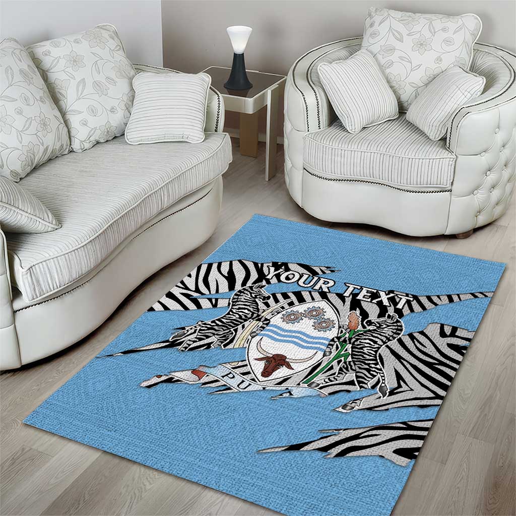Personalized Botswana Area Rug Coat Of Arms With Map - African and Zebra Patterns