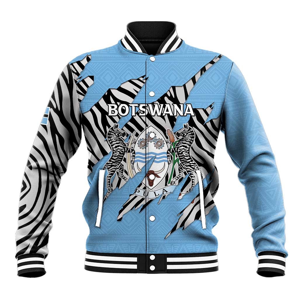 Personalized Botswana Baseball Jacket Coat Of Arms With Map - African and Zebra Patterns