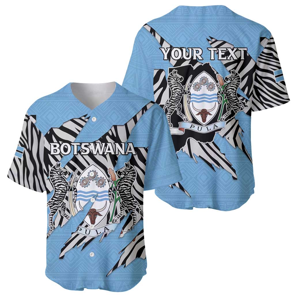 Personalized Botswana Baseball Jersey Coat Of Arms With Map - African and Zebra Patterns