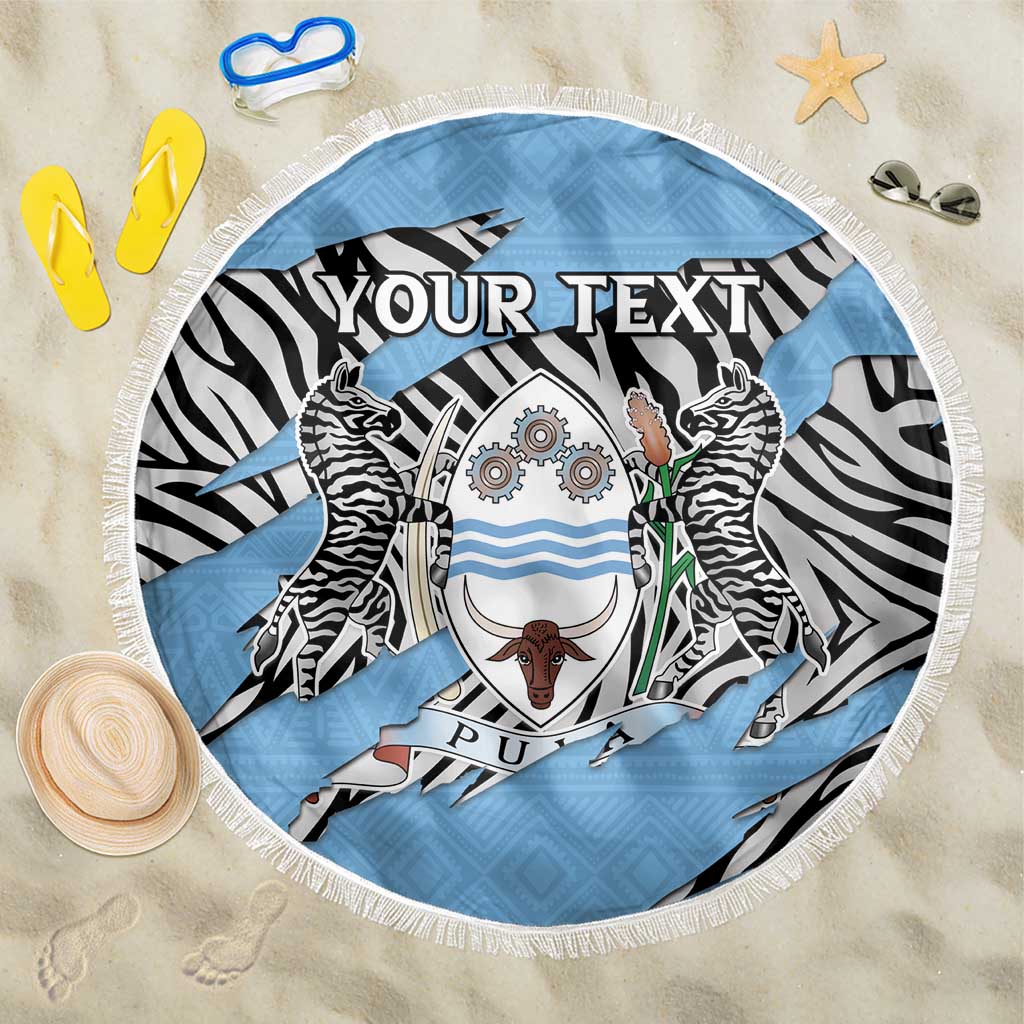 Personalized Botswana Beach Blanket Coat Of Arms With Map - African and Zebra Patterns
