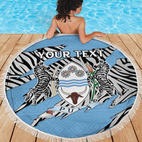 Personalized Botswana Beach Blanket Coat Of Arms With Map - African and Zebra Patterns