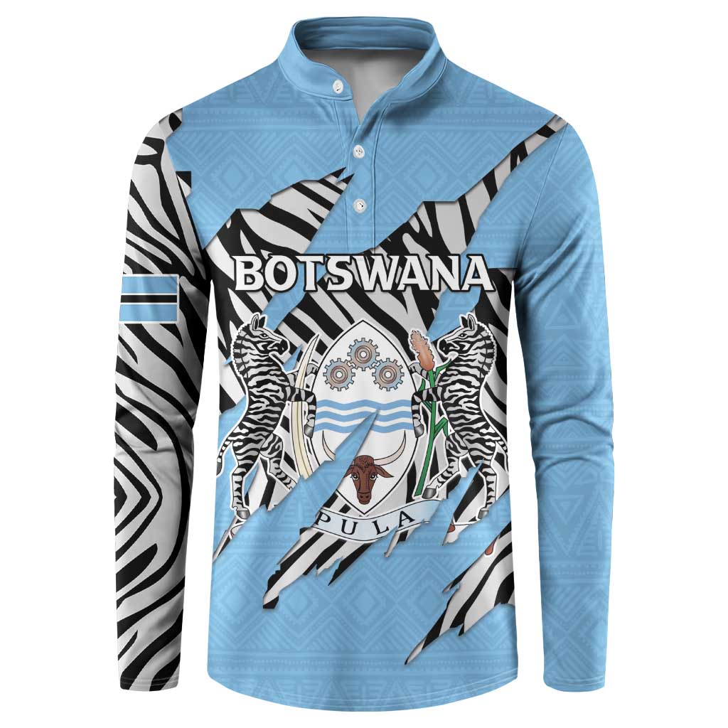 Personalized Botswana Button Sweatshirt Coat Of Arms With Map - African and Zebra Patterns