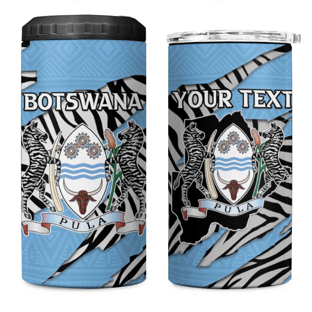 Personalized Botswana 4 in 1 Can Cooler Tumbler Coat Of Arms With Map - African and Zebra Patterns