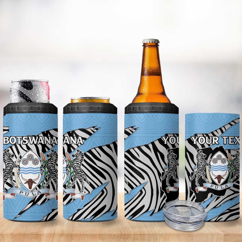 Personalized Botswana 4 in 1 Can Cooler Tumbler Coat Of Arms With Map - African and Zebra Patterns