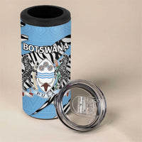Personalized Botswana 4 in 1 Can Cooler Tumbler Coat Of Arms With Map - African and Zebra Patterns