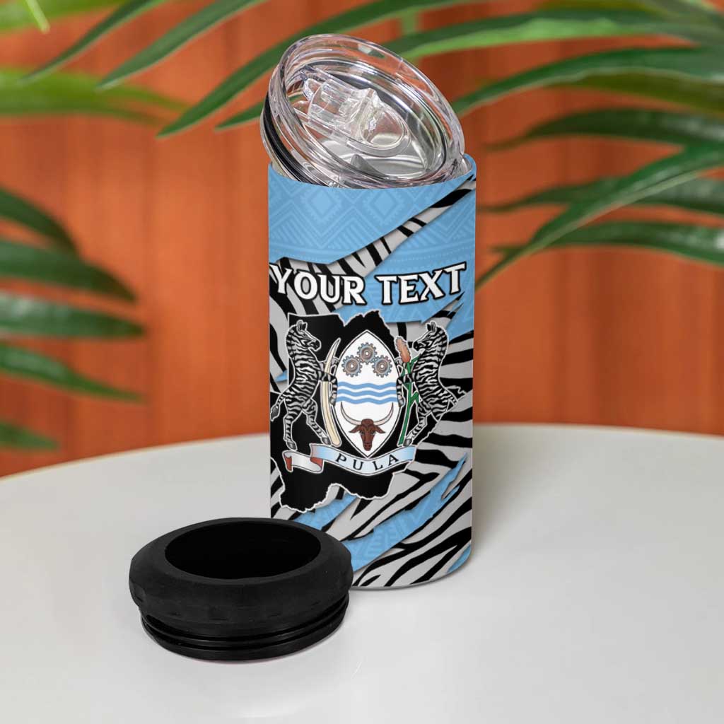 Personalized Botswana 4 in 1 Can Cooler Tumbler Coat Of Arms With Map - African and Zebra Patterns