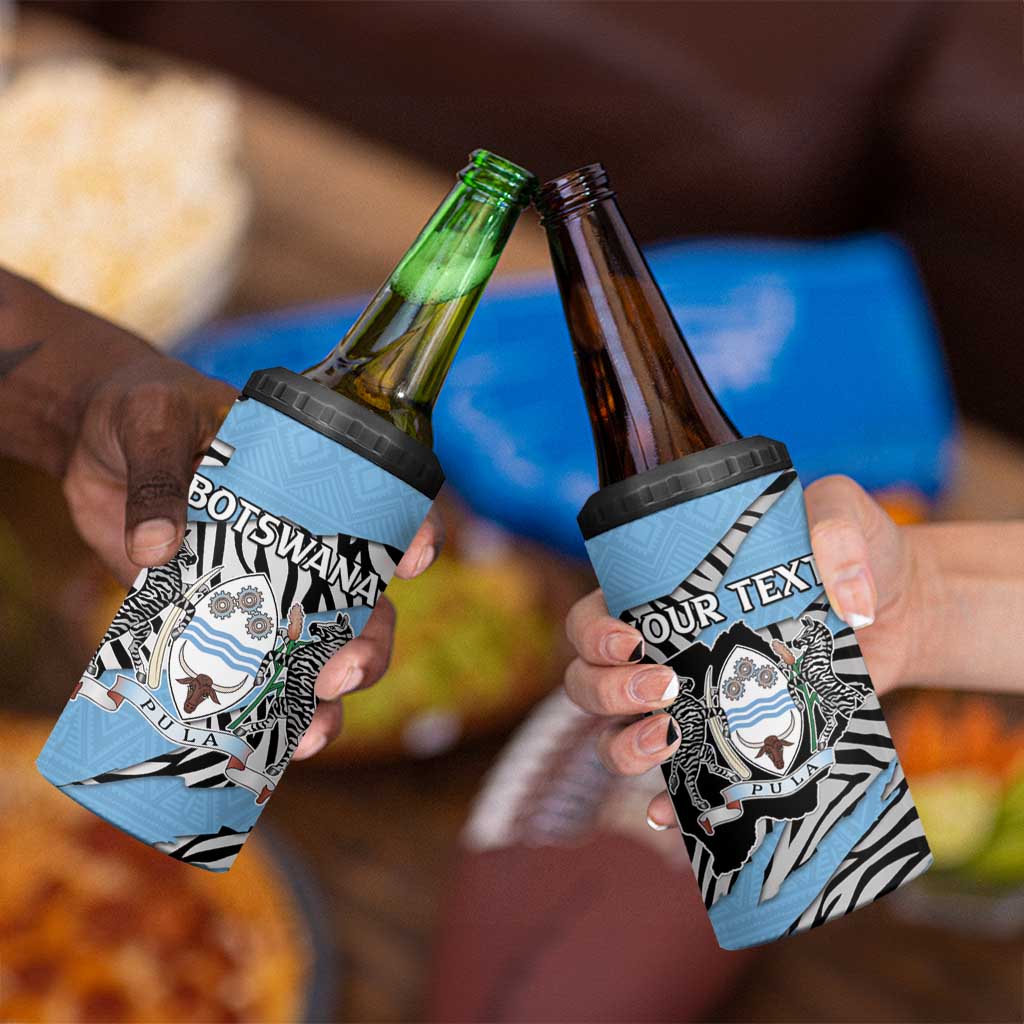 Personalized Botswana 4 in 1 Can Cooler Tumbler Coat Of Arms With Map - African and Zebra Patterns