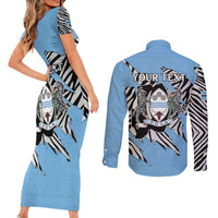Personalized Botswana Couples Matching Short Sleeve Bodycon Dress and Long Sleeve Button Shirt Coat Of Arms With Map - African and Zebra Patterns
