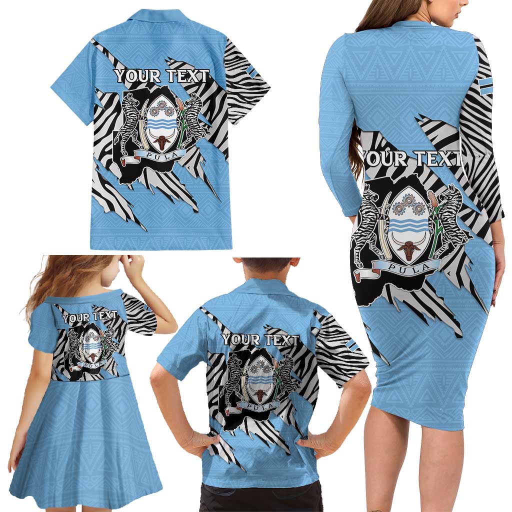 Personalized Botswana Family Matching Long Sleeve Bodycon Dress and Hawaiian Shirt Coat Of Arms With Map - African and Zebra Patterns