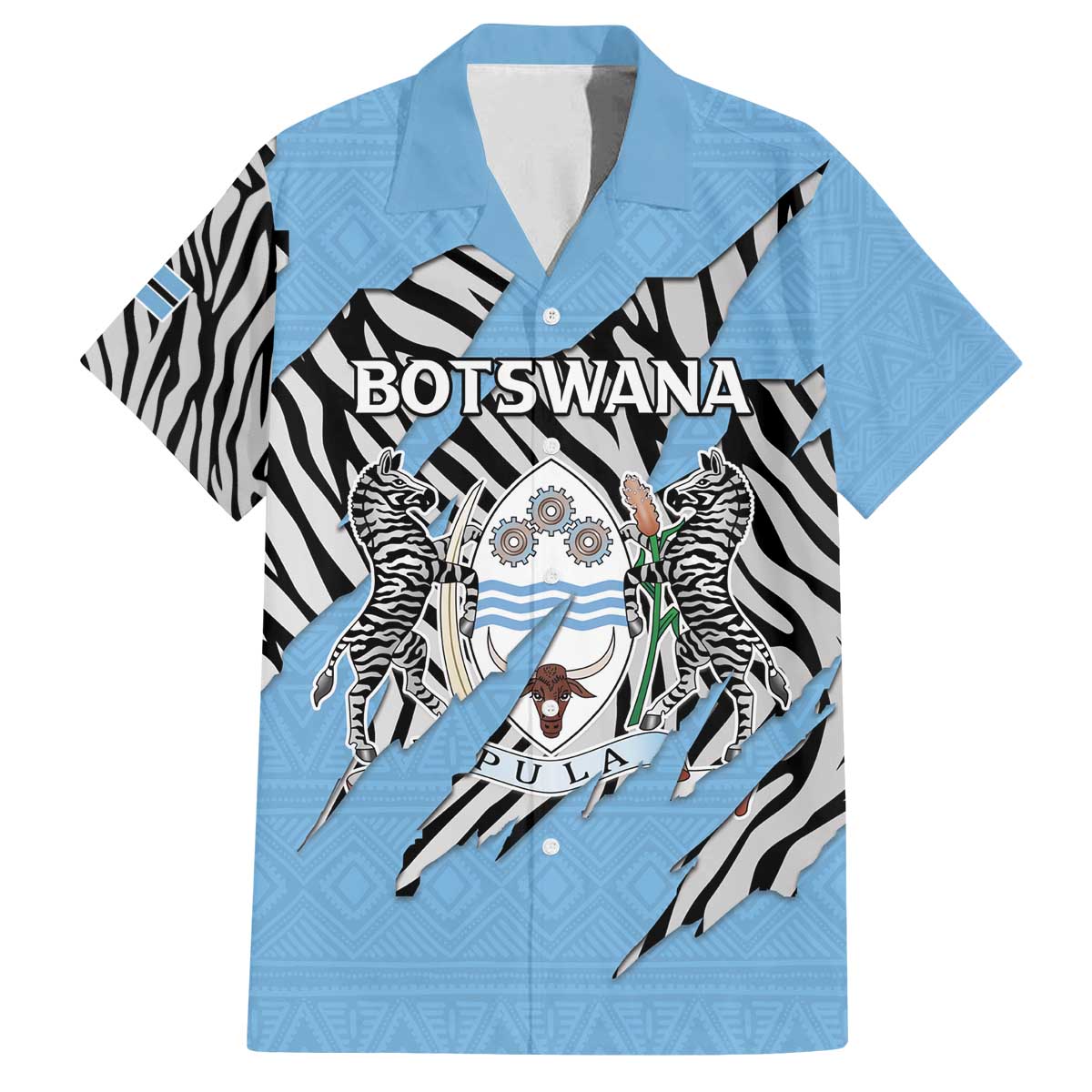 Personalized Botswana Family Matching Off The Shoulder Long Sleeve Dress and Hawaiian Shirt Coat Of Arms With Map - African and Zebra Patterns