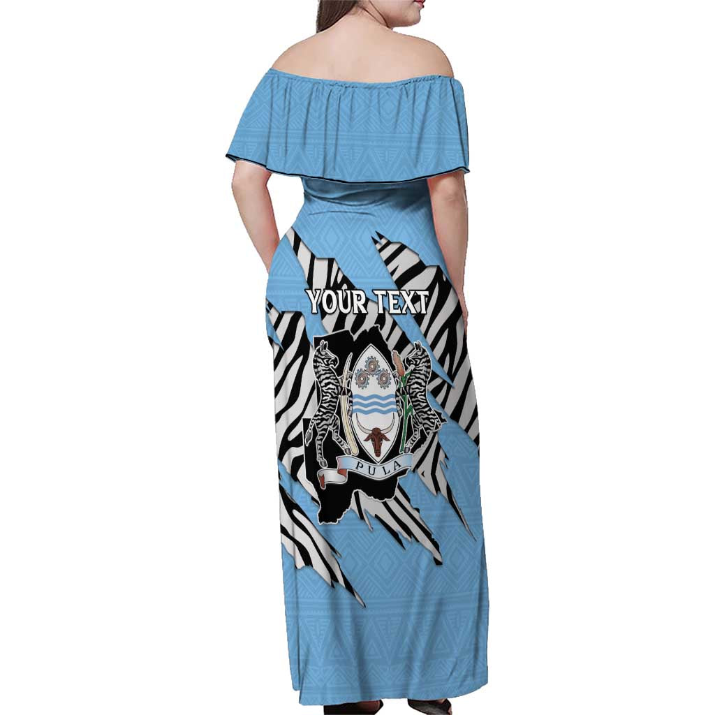 Personalized Botswana Family Matching Off Shoulder Maxi Dress and Hawaiian Shirt Coat Of Arms With Map - African and Zebra Patterns