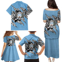 Personalized Botswana Family Matching Puletasi and Hawaiian Shirt Coat Of Arms With Map - African and Zebra Patterns
