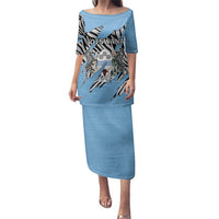 Personalized Botswana Family Matching Puletasi and Hawaiian Shirt Coat Of Arms With Map - African and Zebra Patterns