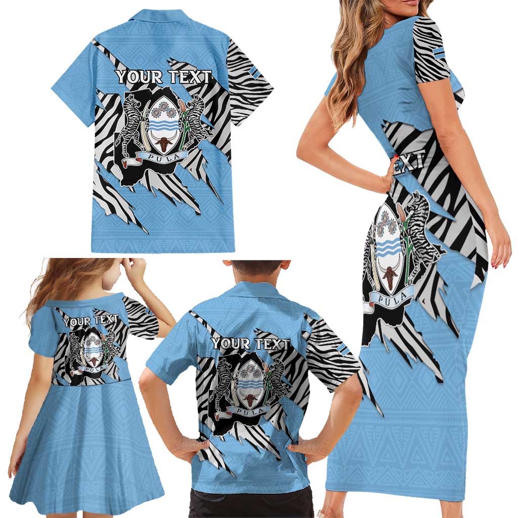 Personalized Botswana Family Matching Short Sleeve Bodycon Dress and Hawaiian Shirt Coat Of Arms With Map - African and Zebra Patterns