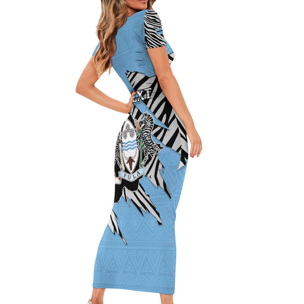 Personalized Botswana Family Matching Short Sleeve Bodycon Dress and Hawaiian Shirt Coat Of Arms With Map - African and Zebra Patterns