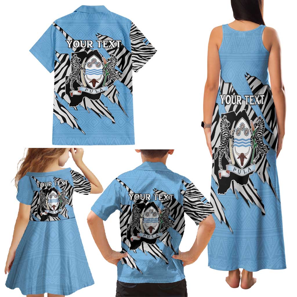 Personalized Botswana Family Matching Tank Maxi Dress and Hawaiian Shirt Coat Of Arms With Map - African and Zebra Patterns