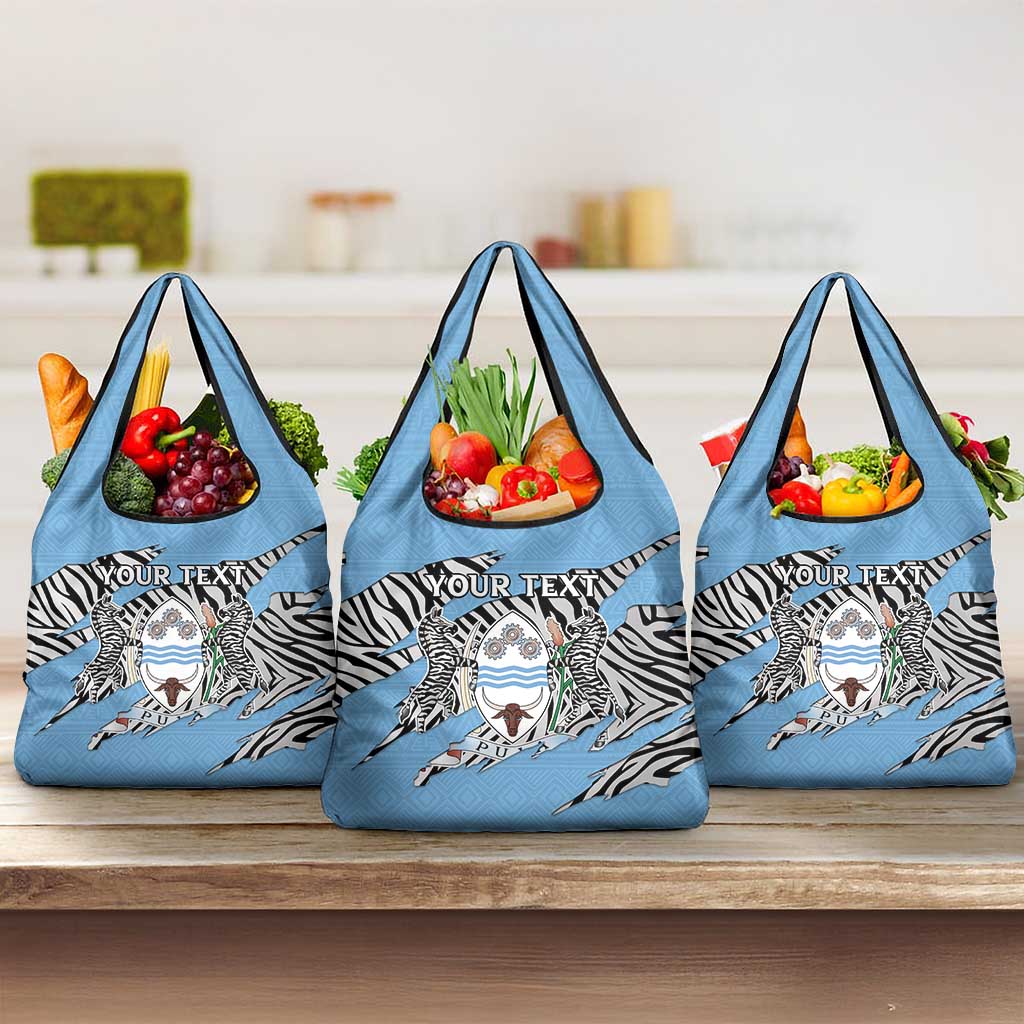 Personalized Botswana Grocery Bag Coat Of Arms With Map - African and Zebra Patterns