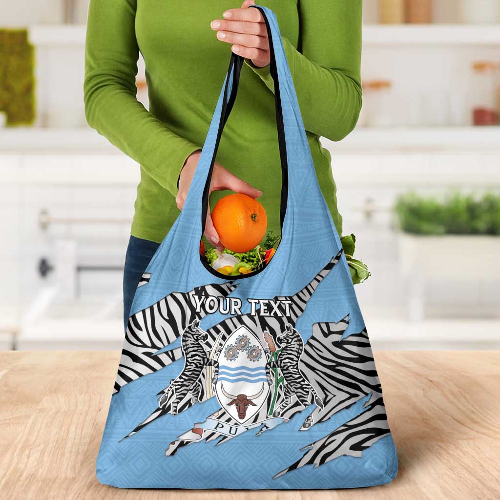 Personalized Botswana Grocery Bag Coat Of Arms With Map - African and Zebra Patterns