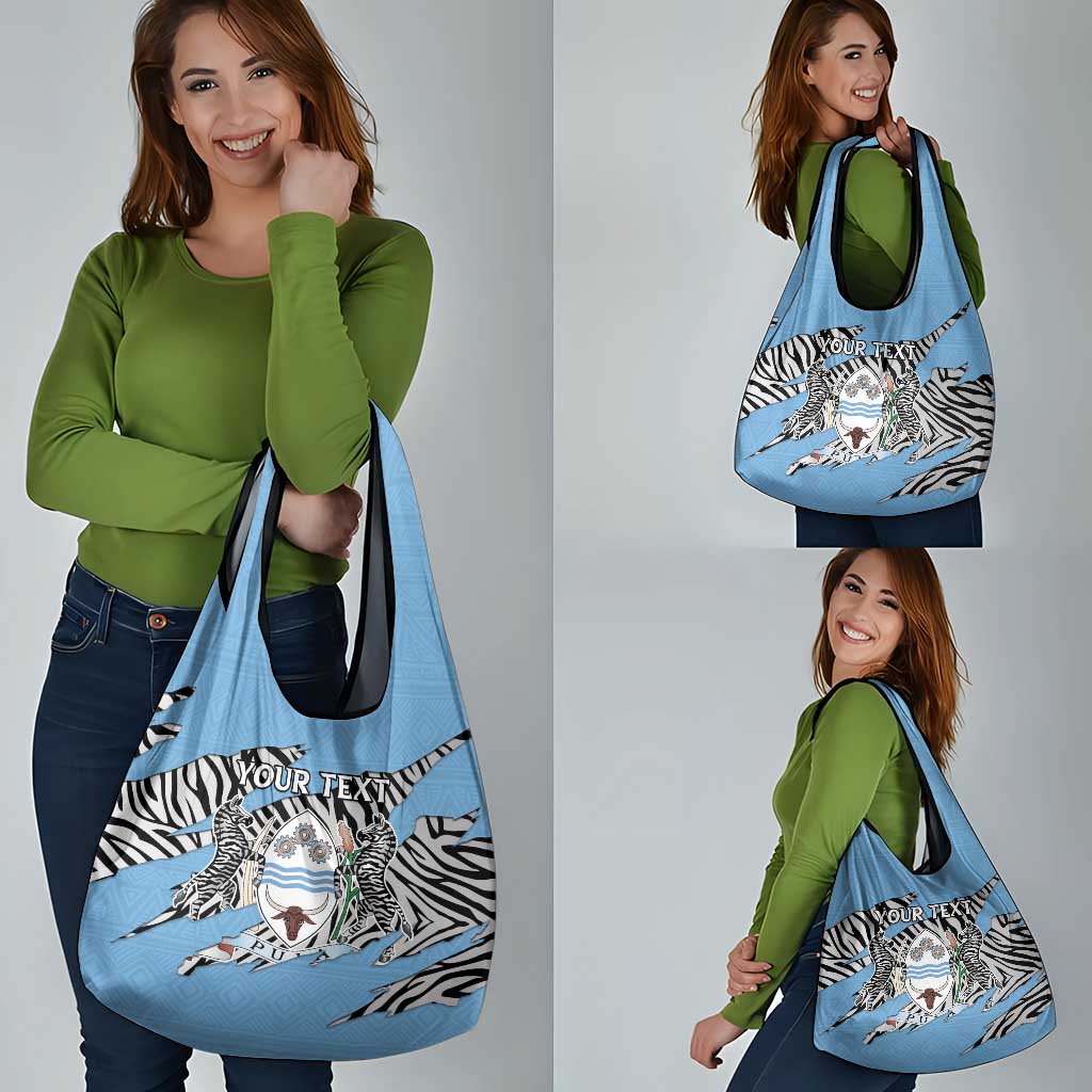 Personalized Botswana Grocery Bag Coat Of Arms With Map - African and Zebra Patterns