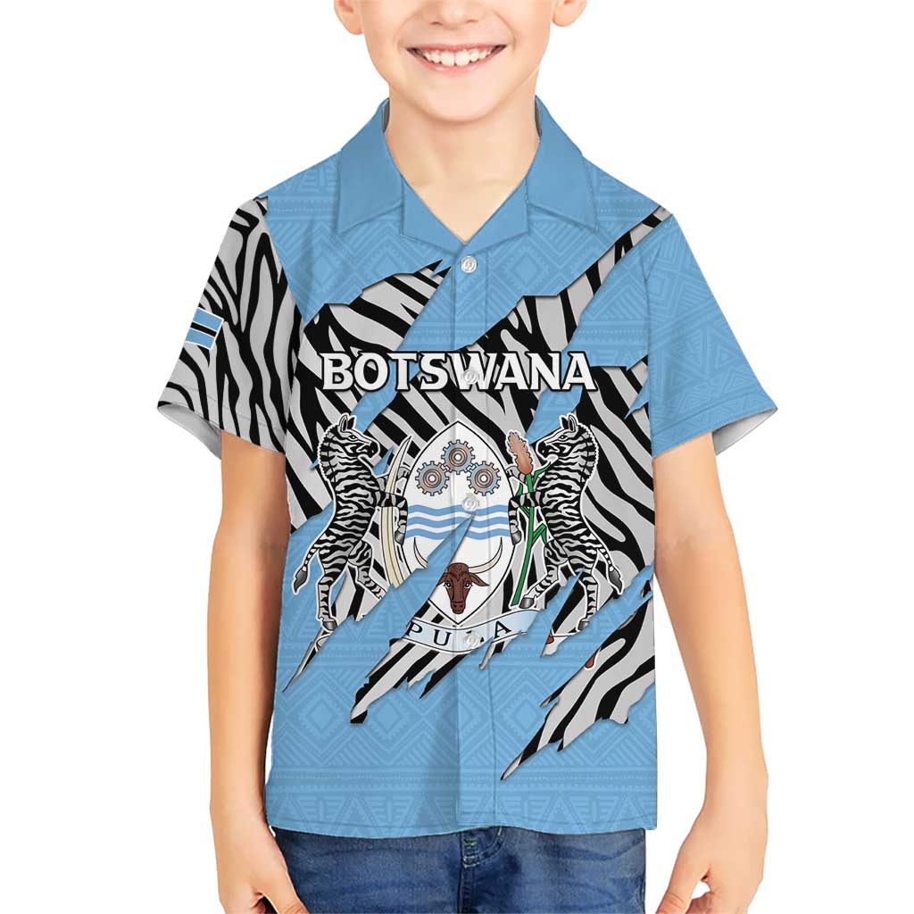 Personalized Botswana Kid Hawaiian Shirt Coat Of Arms With Map - African and Zebra Patterns