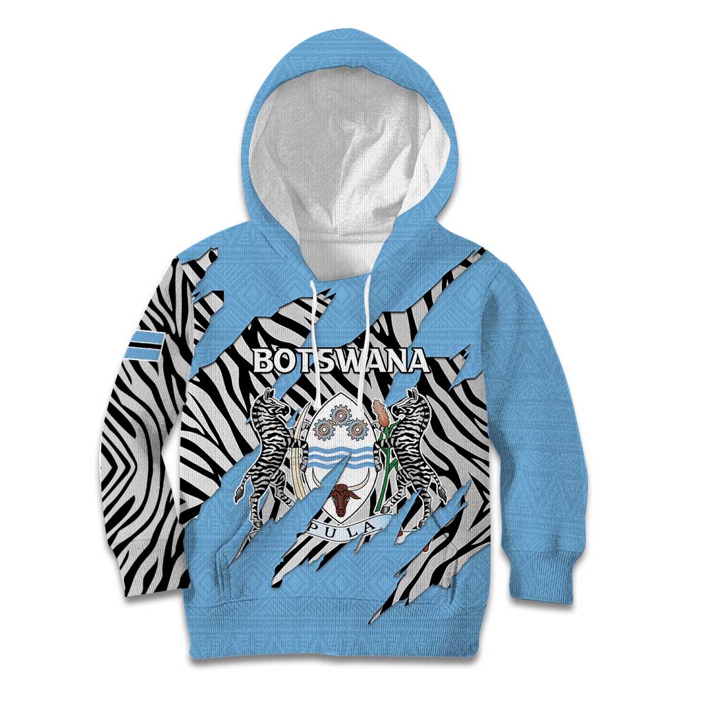 Personalized Botswana Kid Hoodie Coat Of Arms With Map - African and Zebra Patterns