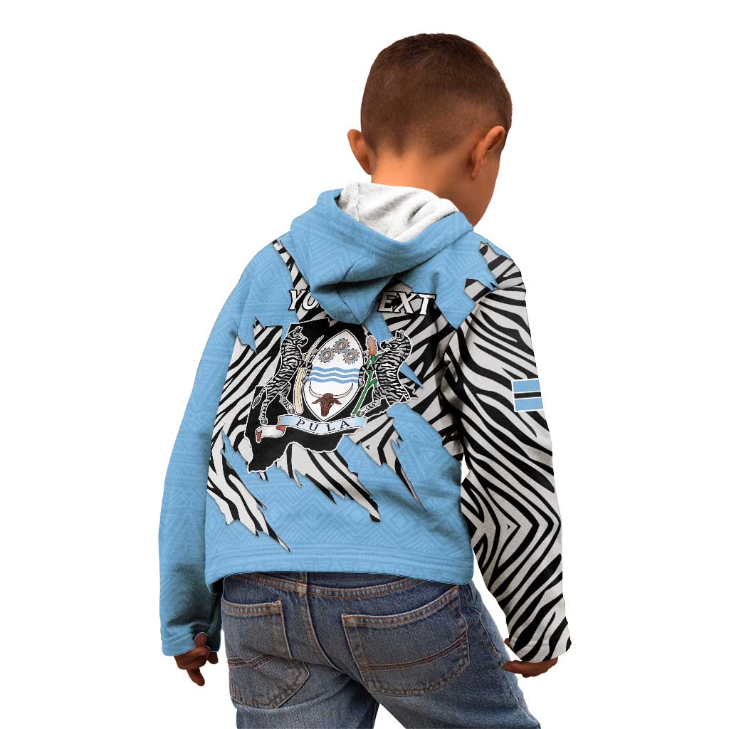 Personalized Botswana Kid Hoodie Coat Of Arms With Map - African and Zebra Patterns