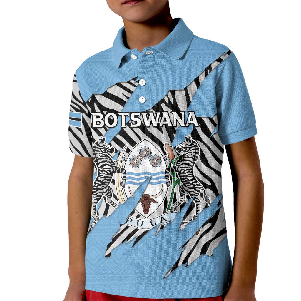 Personalized Botswana Kid Polo Shirt Coat Of Arms With Map - African and Zebra Patterns
