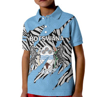 Personalized Botswana Kid Polo Shirt Coat Of Arms With Map - African and Zebra Patterns